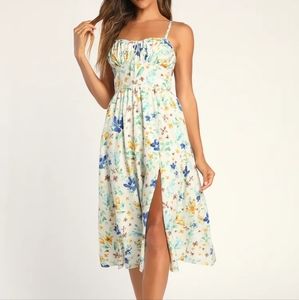Lulus Happy Summer White Floral Print Double Tie-Back Midi Dress